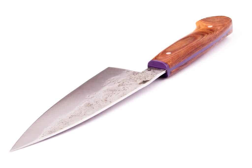 Nick Rossi Kitchen Knife with Wood Handle and Purple Inlay